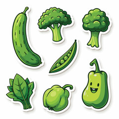 Vector Stickers of Green Vegetables ? Cucumber, Broccoli, Peas, Lettuce and Spinach (2).eps