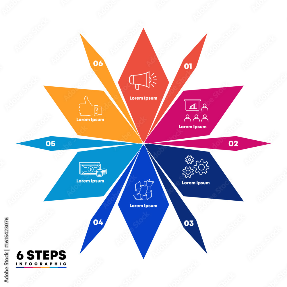 Poster infographic diagram star with 6 options. star chart that can be used for business analytics, data vi