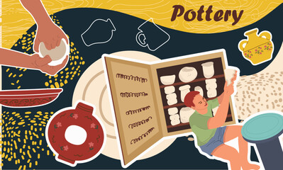 Pottery collage. Hand drawn vector illustration.