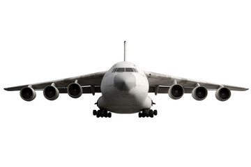 Large cargo jet airplane flying on transparent background