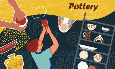 Pottery collage. Hand drawn vector illustration.