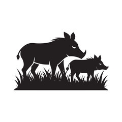 Dry Grass With Roaming Warthogs Silhouette
