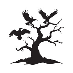 Vultures Resting On Dead Tree Silhouette