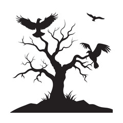 Dead Tree Surrounded By Vultures Silhouette