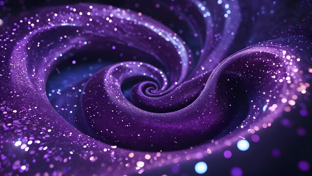 An abstract background of a luxurious purple velvet swirl with golden glitter, a magical and festive texture for holiday or cosmetic themes