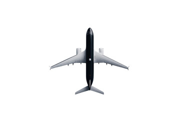 Capturing a top view of a passenger airplane soaring through the sky, featuring a transparent background for versatile use in designs