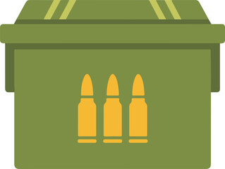 Military Style Ammunition Box with Bullet Symbols Flat Design Icon