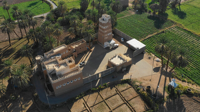 Aerial view of an old village with traditional mud houses, Najran Province, Najran, Saudi Arabia