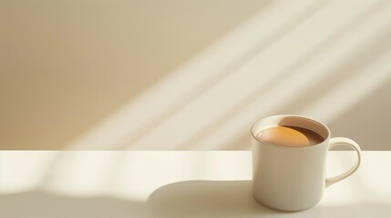 Minimalist Coffee Cup on Neutral Background with Window Shadows for Product Display