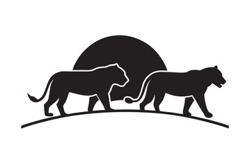 Savannah Lions Roaming Together Silhouette