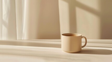 Coffee Cup Mockup with Aesthetic Sunlight and Shadows on Neutral Background