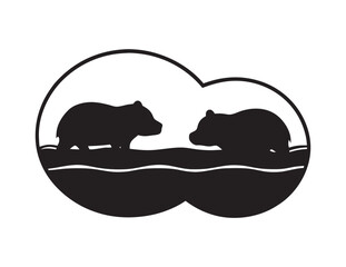 Hippos Relaxing In Sunset River Silhouette