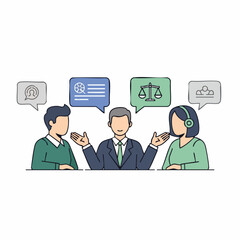 Professional Vector SVG Illustration of Business Meeting with Speech Bubbles in Flat Modern Style for Corporate Communication
