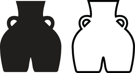 Vase silhouette icon set flat and outline styles, collection of black pottery, ceramic vessel shapes, decorative flower vase vectors illustrations for home decoration, antique art or designs elements.