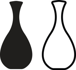 Vase silhouette icon set flat and outline styles, collection of black pottery, ceramic vessel shapes, decorative flower vase vectors illustrations for home decoration, antique art or designs elements.