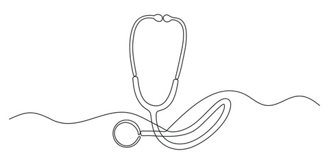 Single line drawing of a medical stethoscope. Vector Illustration.	