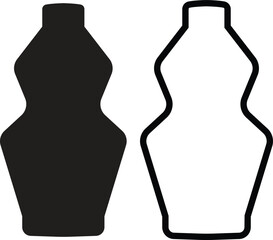 Vase silhouette icon set flat and outline styles, collection of black pottery, ceramic vessel shapes, decorative flower vase vectors illustrations for home decoration, antique art or designs elements.