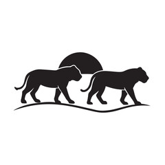 Lions Roaming Across Wide Savannah Silhouette