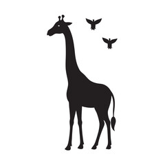 Giraffe And Birds In Harmony Silhouette