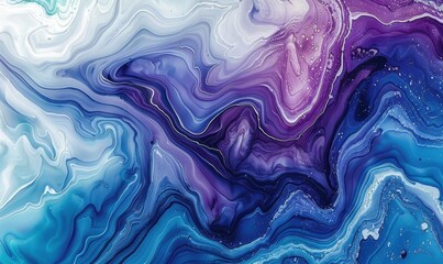 Fototapeta premium Abstract swirl painting with dynamic fluid motion in blue purple and white