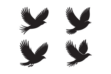 Four black bird flying silhouettes