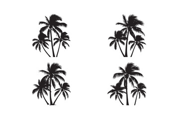 Four palm tree clusters silhouette