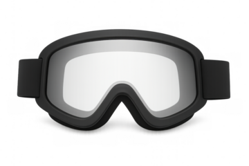 Classic black ski goggles with reflective lenses provide protection and clear vision on the slopes, isolated on a transparent background