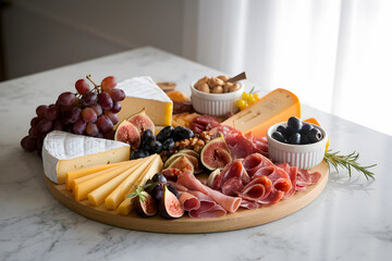 Gourmet Cheese and Charcuterie Board Display. AI Generated 