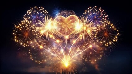 Heart-shaped fireworks display in night sky	 - Powered by Adobe