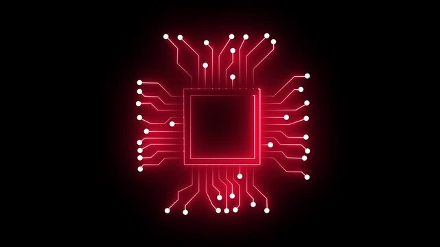 Animated Glowing Red color Motherboard circuit pattern background.