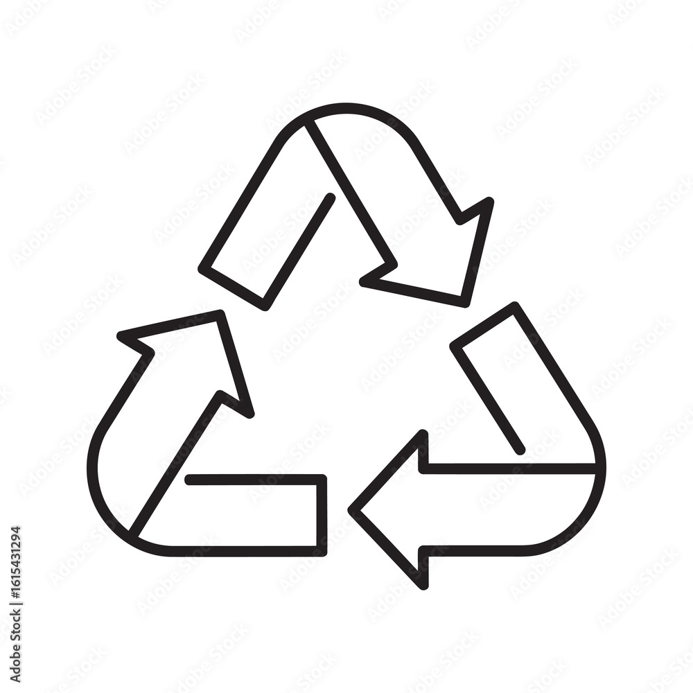 Poster line icon of a recycling symbol with three chasing arrows representing environmental conservation su