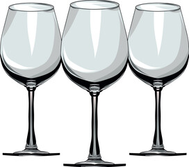 Three Elegant Wine Glasses with Reflective Surface