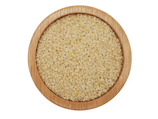 Top View of Sesame Seeds in Round Wooden Container