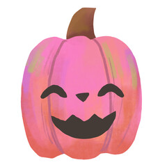 Smiling Pink Pumpkin – Cute Hand-drawn Halloween Jack-o'-Lantern PNG