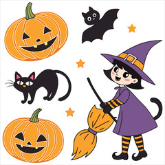  Halloween. Halloween Icon Set. Halloween set clipart vector. Halloween Flat Design Icon Set. Set of Halloween Pumpkins Silhouette. Halloween cartoon
