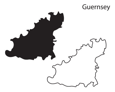 Simple Guernsey map silhouette vector. Clean black outline of this Channel Island, ideal for travel graphics, print, and geographic design work