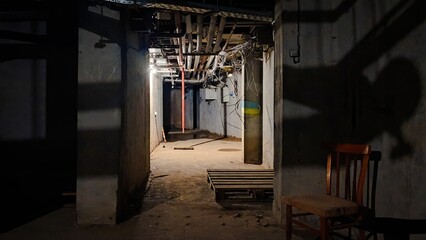 Civilian hideout in Ukraine, prepared for missile strikes and air raid sirens