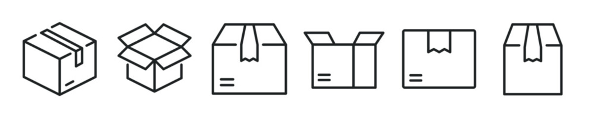 Package thin line icon set. Cardbox, parcel, delivery minimal editable stroke icons