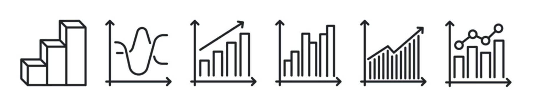 Statistic thin line icon set. Report, growth, chart minimal editable stroke icons