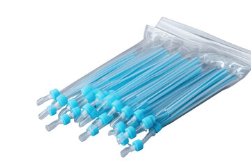 Disposable air water syringe tips for dental procedures in transparent bag on transparent background