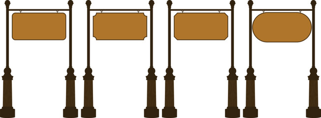 Illustration of Outdoor Sign Post with Blank Sign