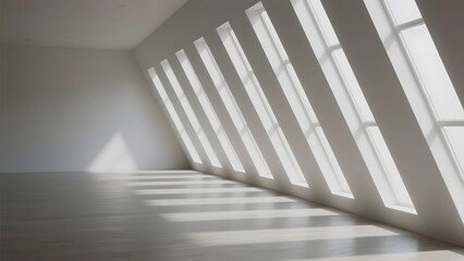 Fototapeta premium Sunlight Streaming Through Angled Windows in an Empty Room