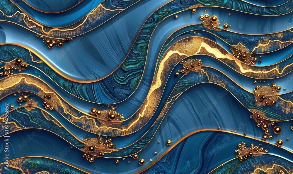 Poster blue and gold abstract wave design texture elegant fluid motion pattern
