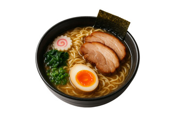 Authentic Japanese ramen with soft-boiled egg, chashu pork, seaweed, and narutomaki in rich broth.