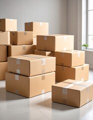 Stacked Cardboard Delivery Boxes in Studio