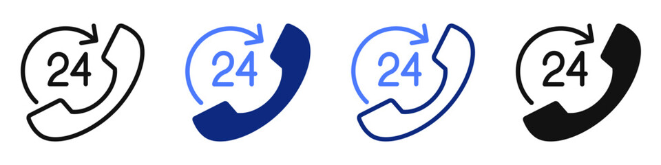 Vector icon or logo related to 24 hours a day, 7 days a week phone support and assistance. Symbol for website or app UI, logo design, illustration