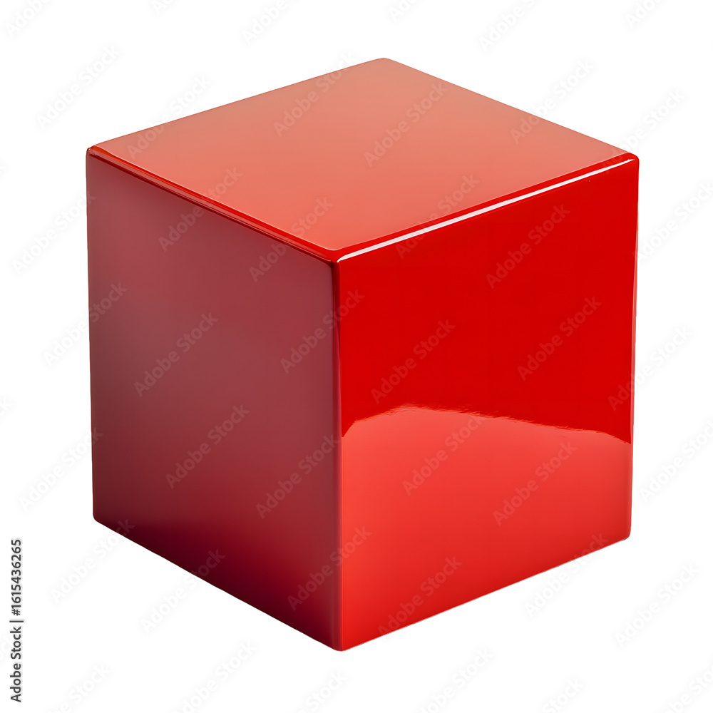Fototapete A shiny glossy red cube with sharp edges and reflections isolated on transparent background