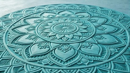 Obraz premium A turquoise mandala pattern creates a geometric and spiritual design