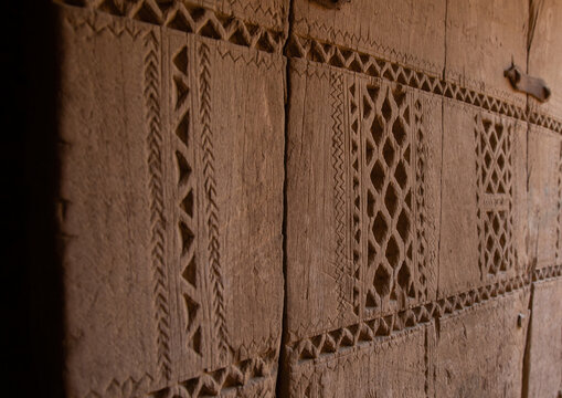 Detail of an old wooden door in Allajam village, Najran Province, Najran, Saudi Arabia