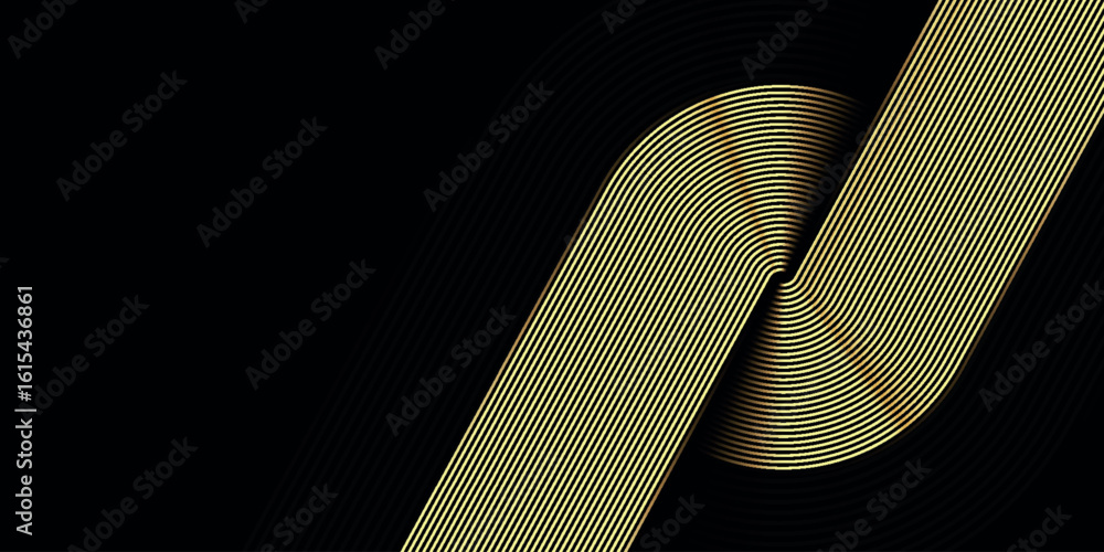 Poster black abstract background with luxurious and glowing golden circle lines. modern shiny golden diagon